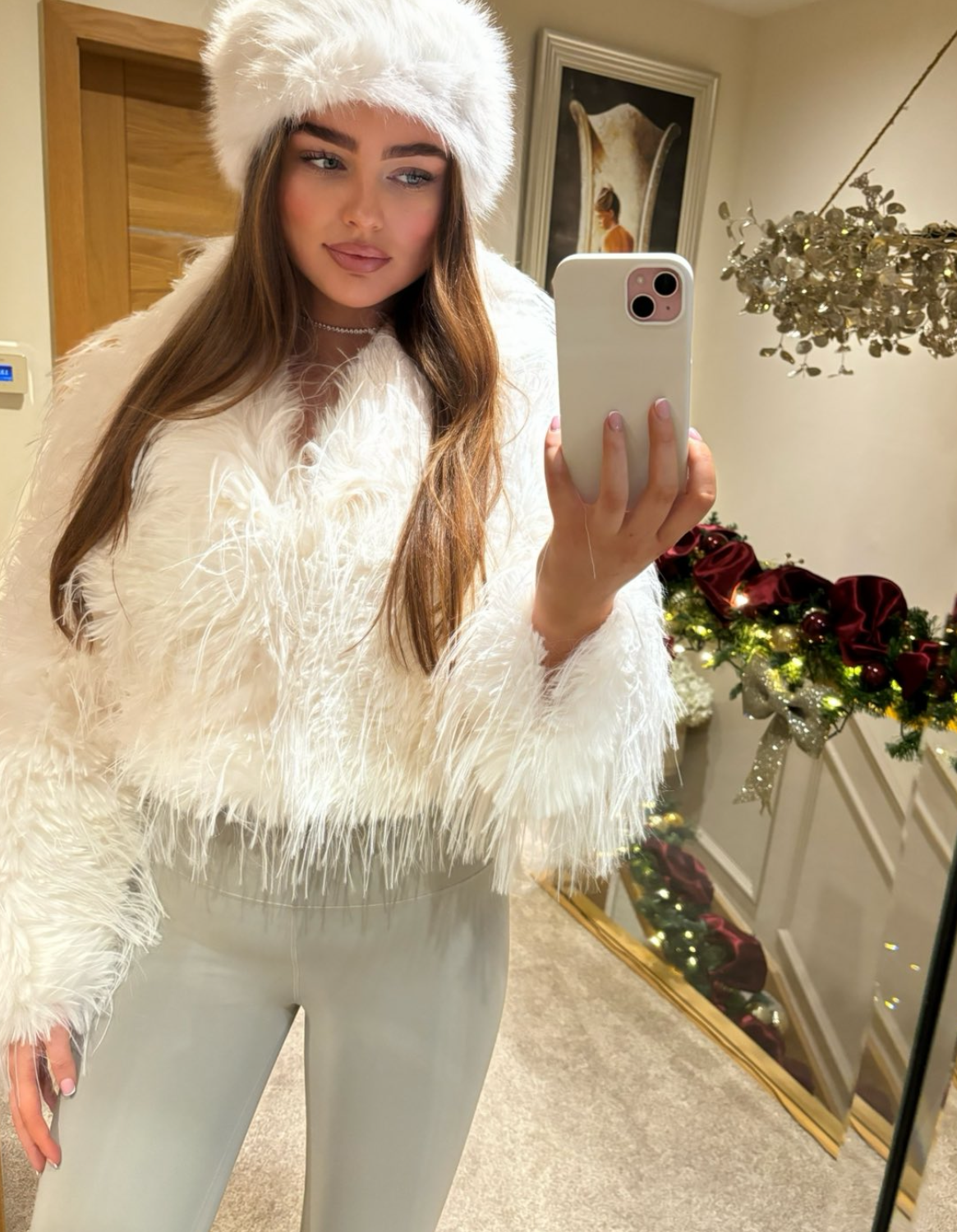 Fur Jacket & Matching Fur Headband - white