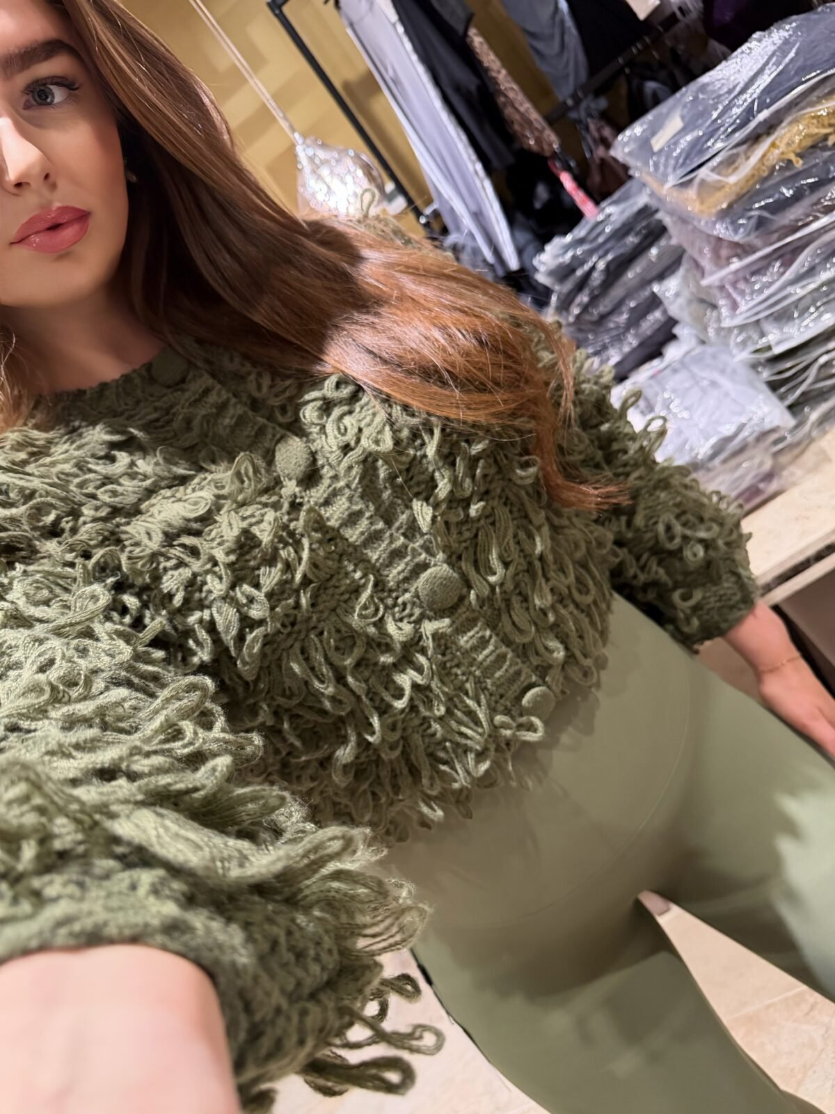 Loopy Cardi & Matching Legging Set - Khaki Green