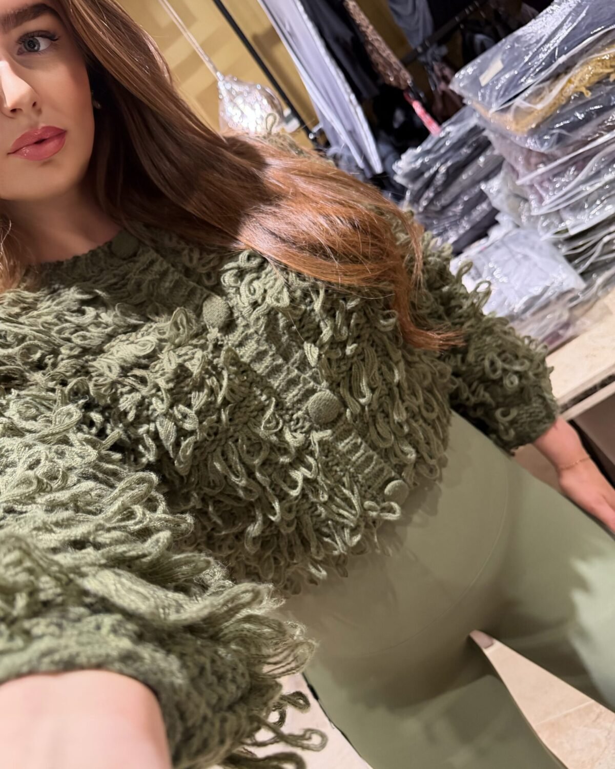 Loopy Cardi & Matching Legging Set - Khaki Green