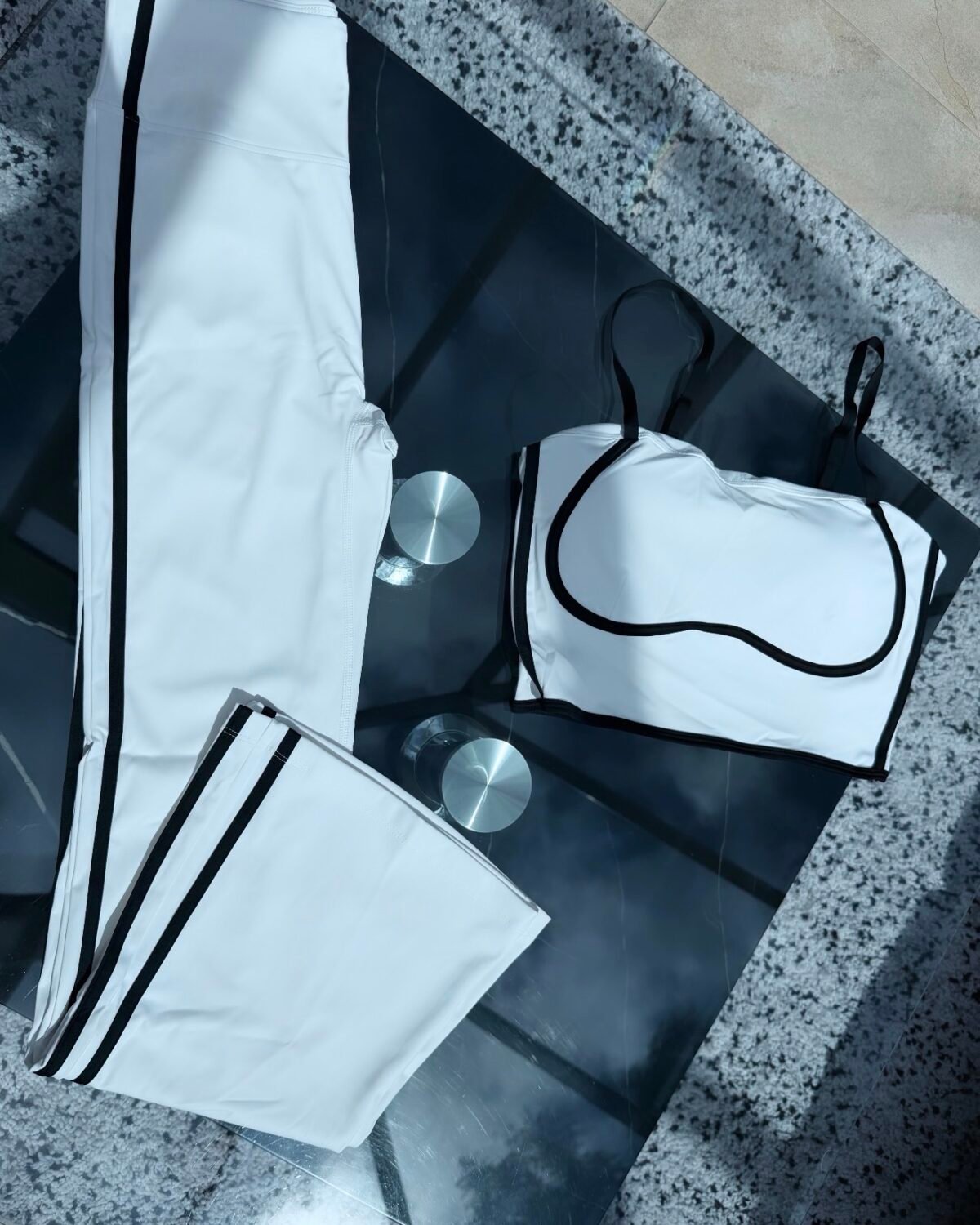 White Contrast Flared Leg Set