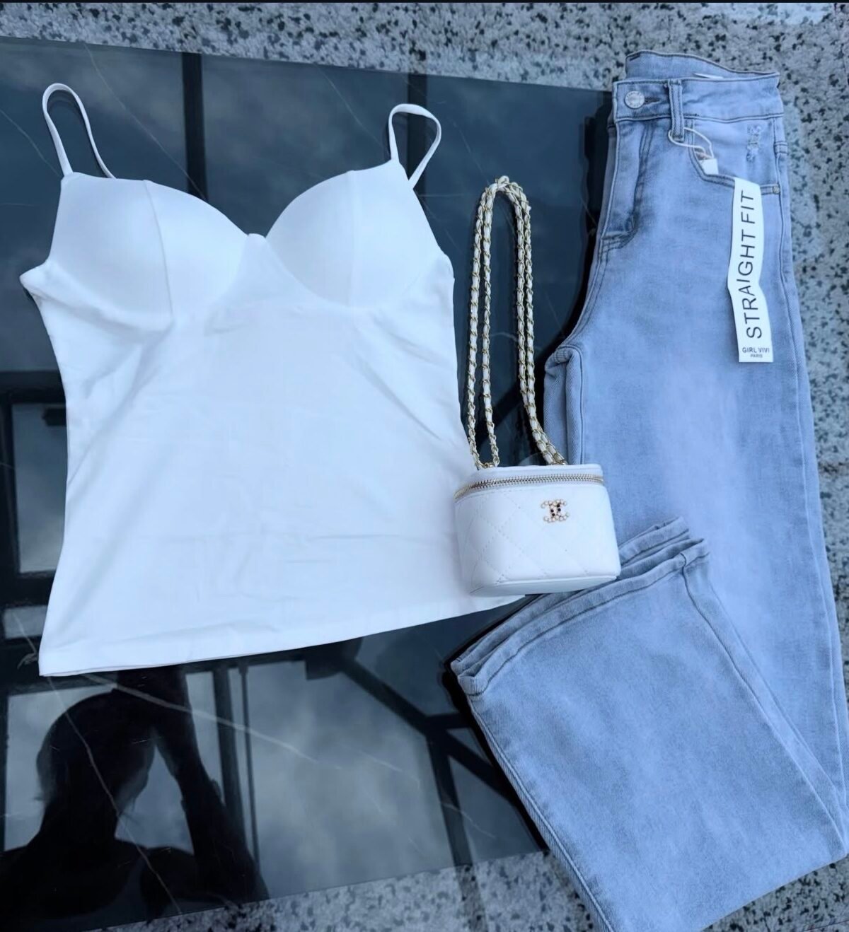 New jeans & corset white top